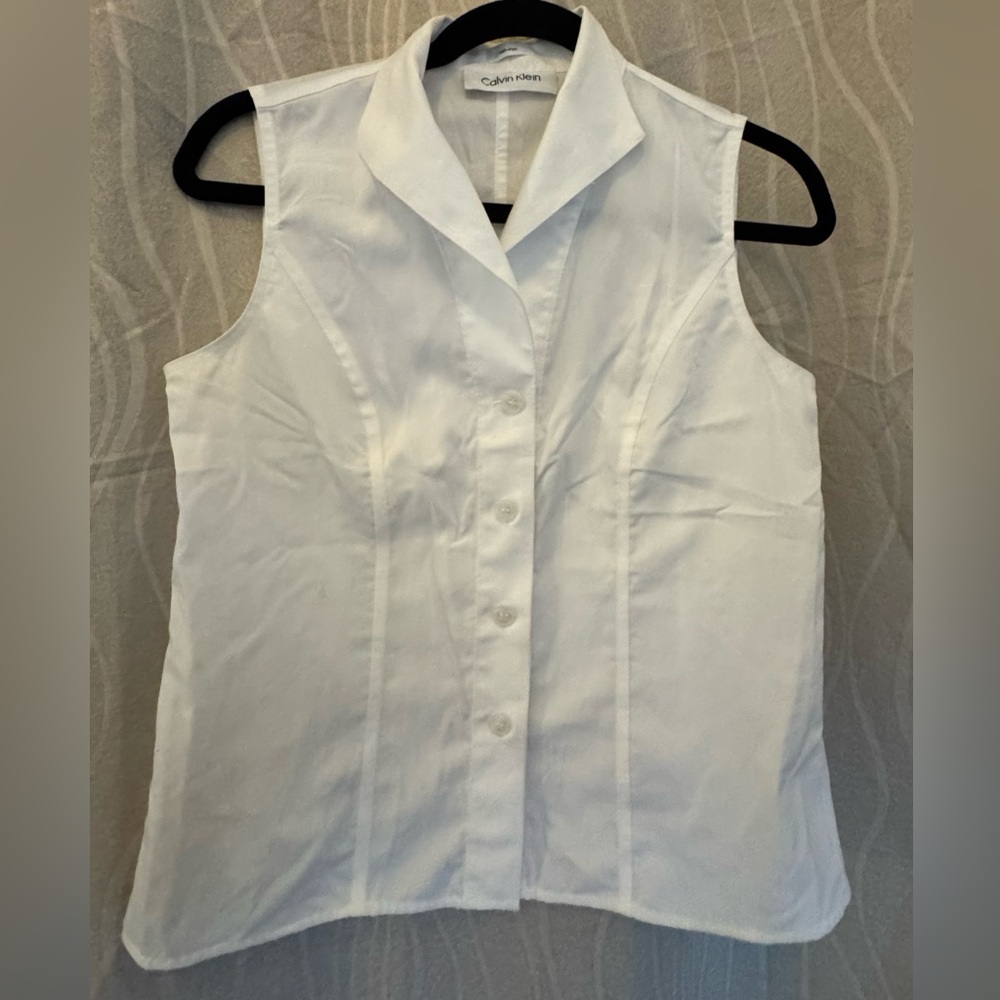 Calvin Klein White Sleeveless Button-Down Shirt